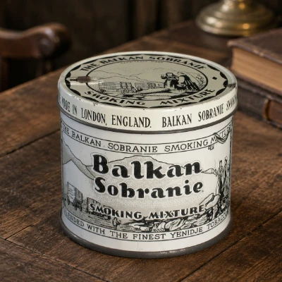 Vintage-style Balkan Sobranie pipe tobacco tin.