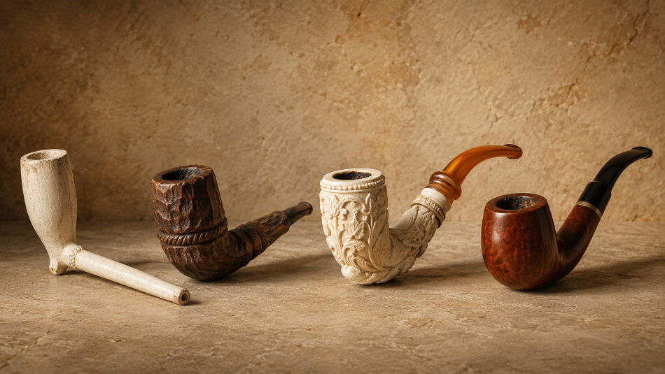Historic clay, wood, and meerschaum pipes