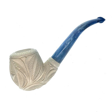blue tobacco pipe Ceremonial Hawaiian Flower Sitter Meerschaum with Ocean Stem Finish by Paykoc Chacom Hybrid 821 Blue Tobacco
