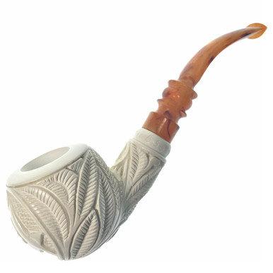 Stubby Apple Freemason Floral Meerschaum Pipe w/Ornate stem