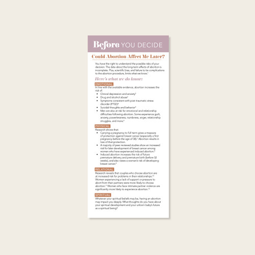 Before You Decide: Could Abortion Affect Me Later Tip Card (Pack of 50)