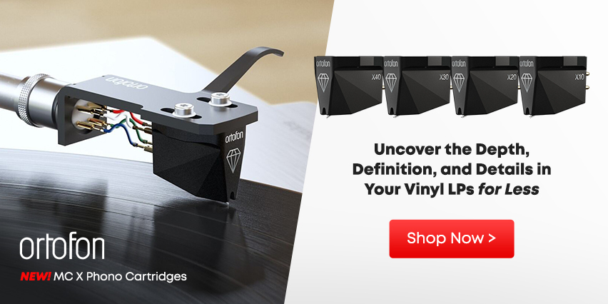 Image Text: Ortofon NEW! MC X Phono Cartridges Uncover the Depth, Definition, and Details in Your Vinyl LPs for Less Shop Now  Pictured: the Ortofon - MC X10 MC Phono Cartridge, the Ortofon - MC X20 MC Phono Cartridge, the Ortofon - MC X30 MC Phono Cartridge, and the Ortofon - MC X40 MC Phono Cartridge