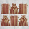 Primitive Red Ticking Stripe Small Gift Bags; 6" x 4.5" - Set of 6