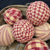 Primitive Red Plaid Homespun Fabric 2.5 inch Christmas Ball Ornaments - Set of 6 - by Marilee Home