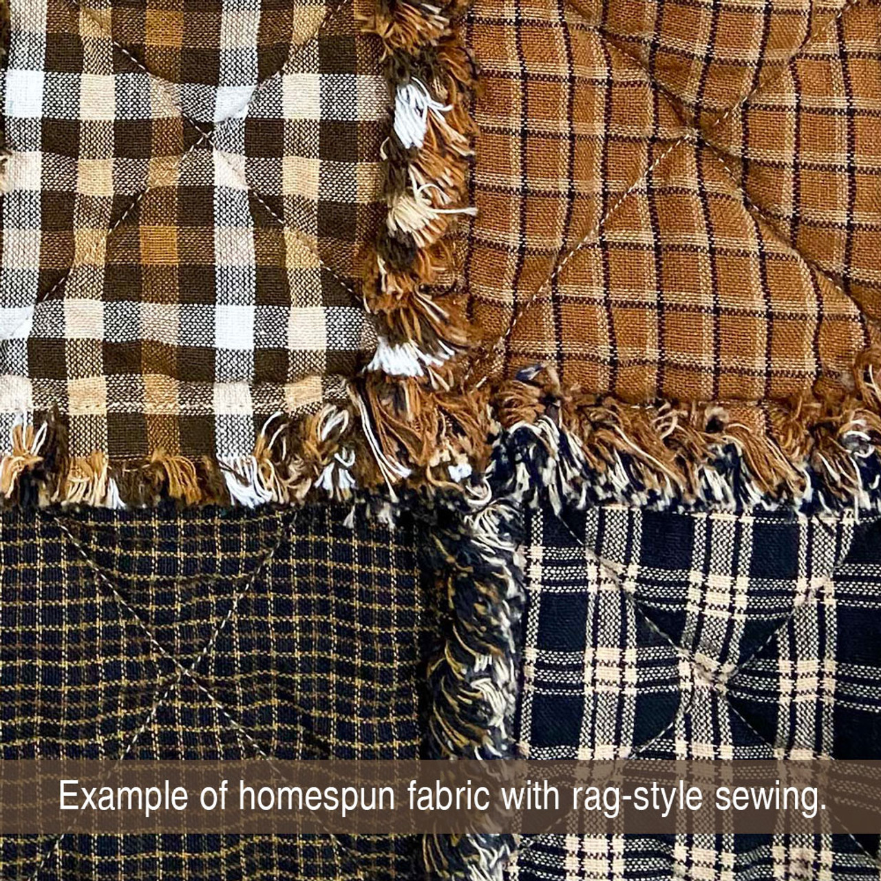 Antique Black Plaid Homespun Cotton Fabric