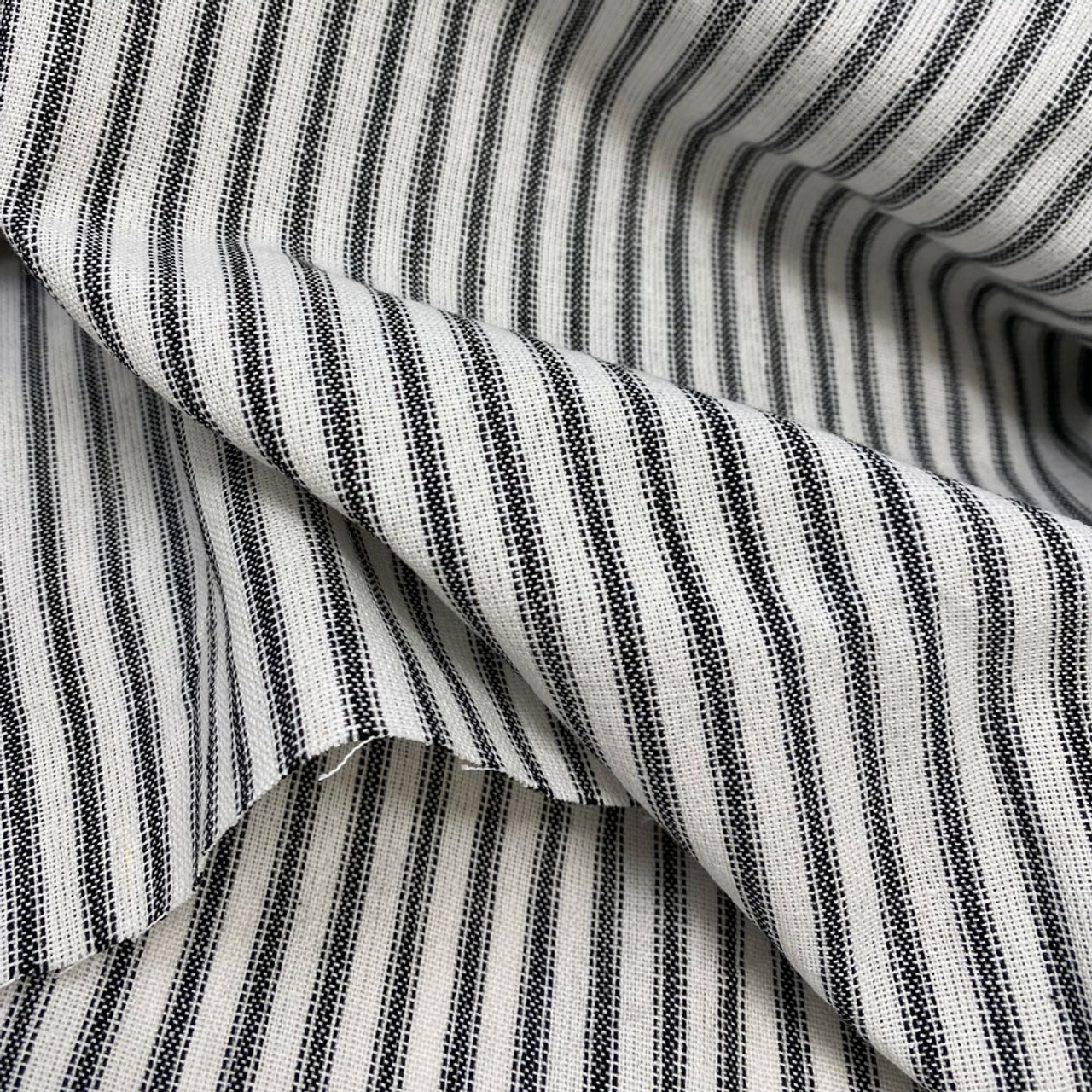 Medium Weight Black White Ticking Stripe Homespun Cotton Fabric Fat Quarter