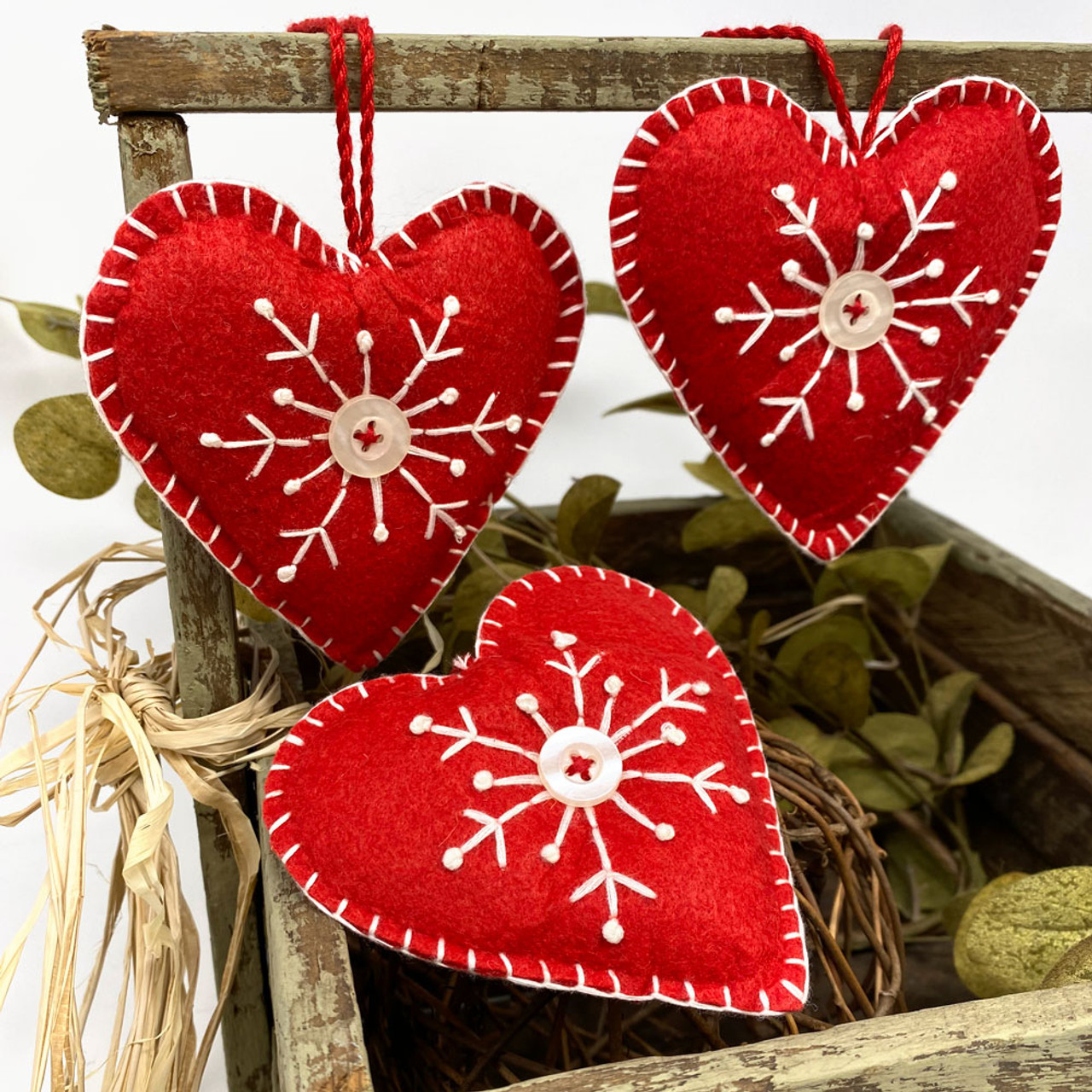 Red Felt Fabric Heart Christmas Ornaments - Set of 3 - by Marilee Home -  Jubilee Fabric