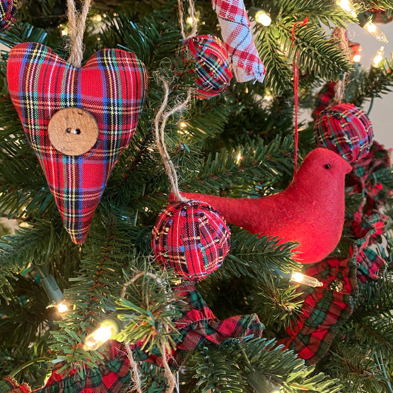 Homespun Fabric Rustic Heart Christmas Ornaments - Set of 5 - by Marilee  Home - Jubilee Fabric