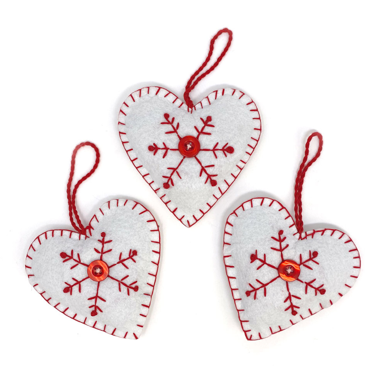 White Felt Fabric Heart Christmas Ornaments - Set of 3 - by Marilee Home