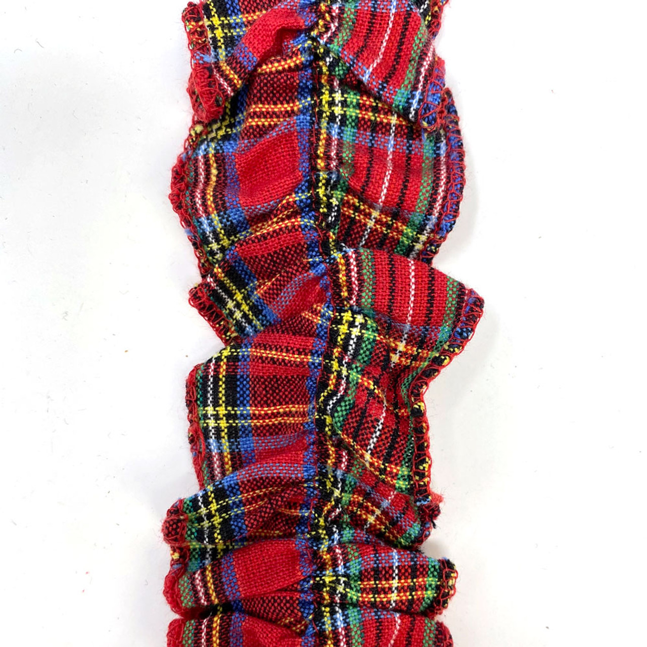 Red Tartan Ruffled Fabric Trim Garland -12 feet