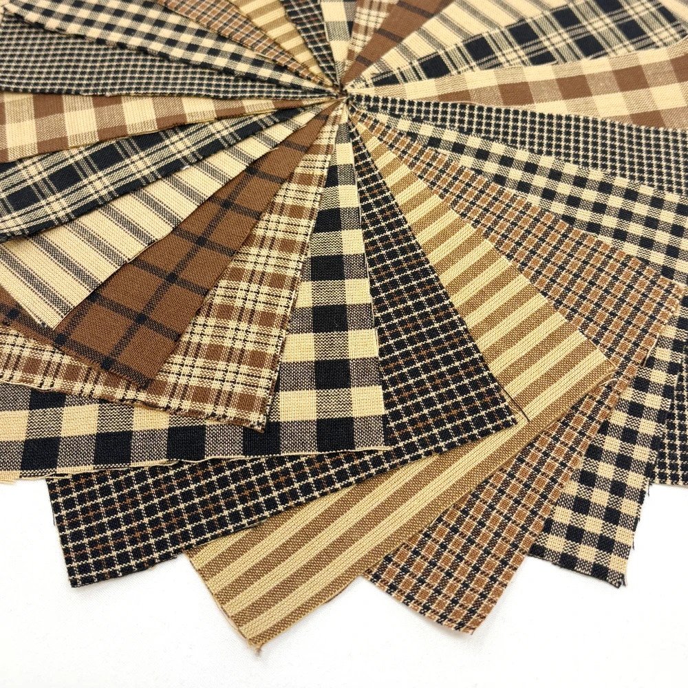 40 Brown and Black Homespun 5-inch Quilt Squares