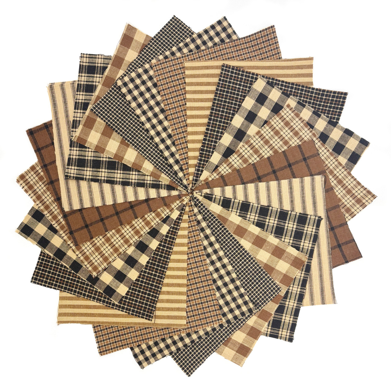 40 Brown and Black Homespun 6 inch Quilt Squares