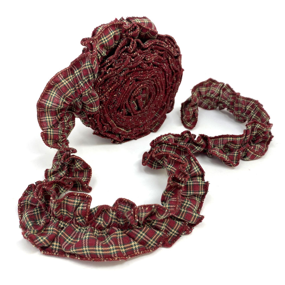 Cabin Red Ruffled Fabric Trim or Garland -12 feet - Jubilee Fabric