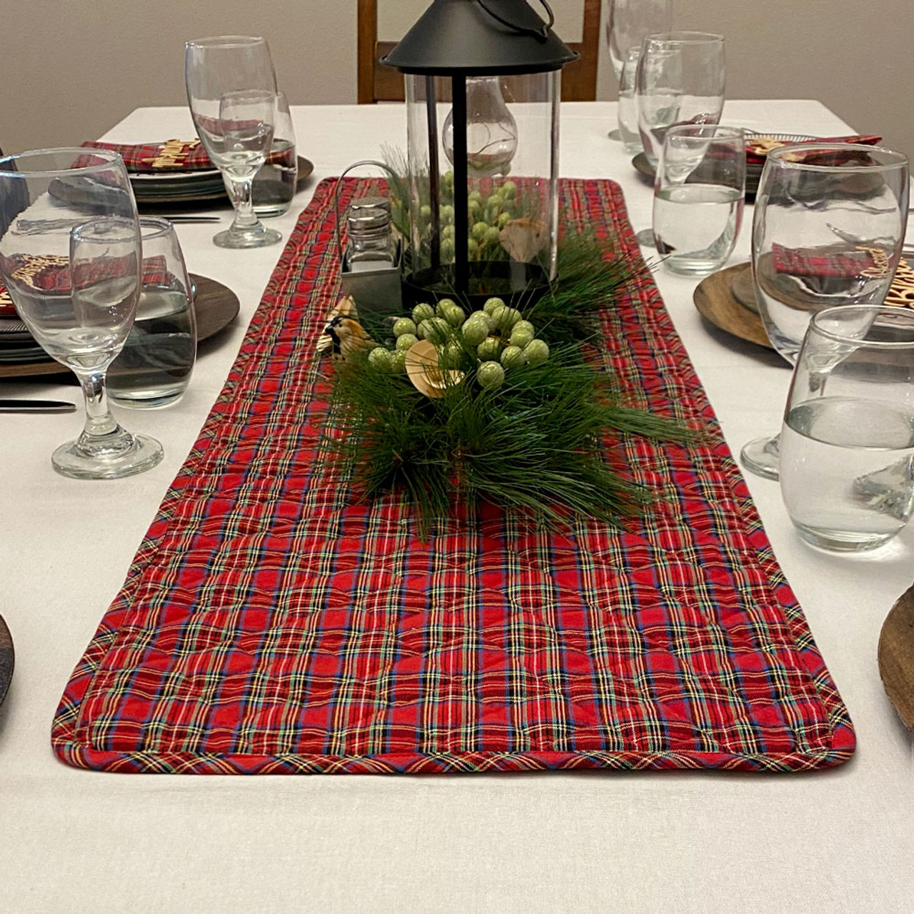 Scotty Red Tartan Quilted Christmas Table Runner; 14" x 48"