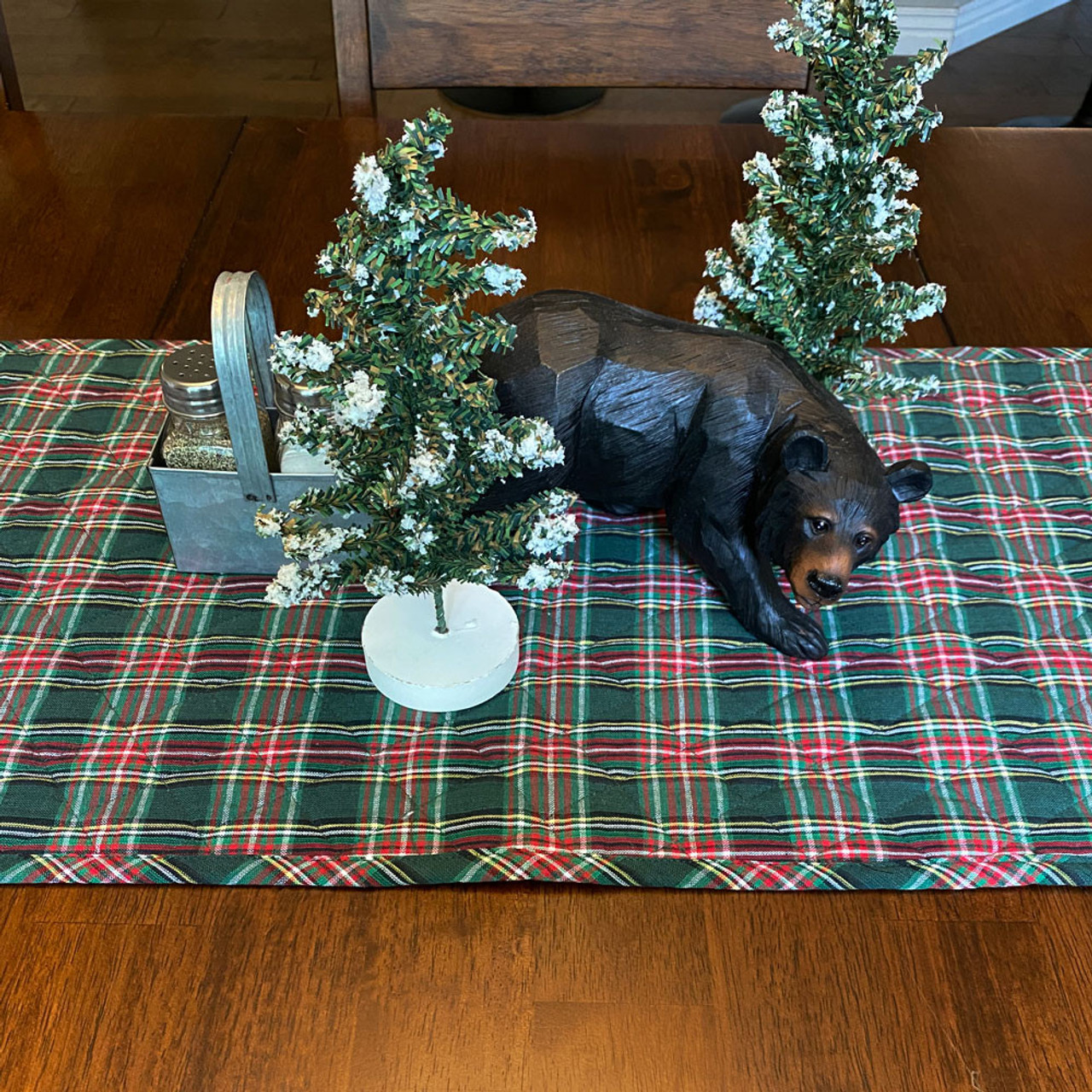 McCuan Green Tartan Plaid Quilted Christmas Table Runner; 14" x 48"