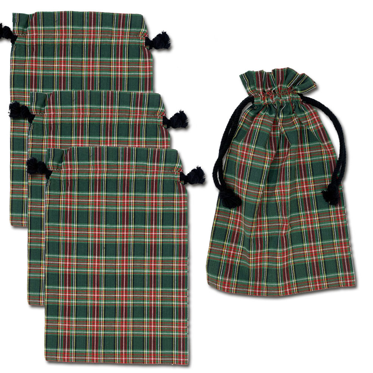 McCuan Green Tartan Large Plaid Gift Bag; 15" x 10" - Set of 4