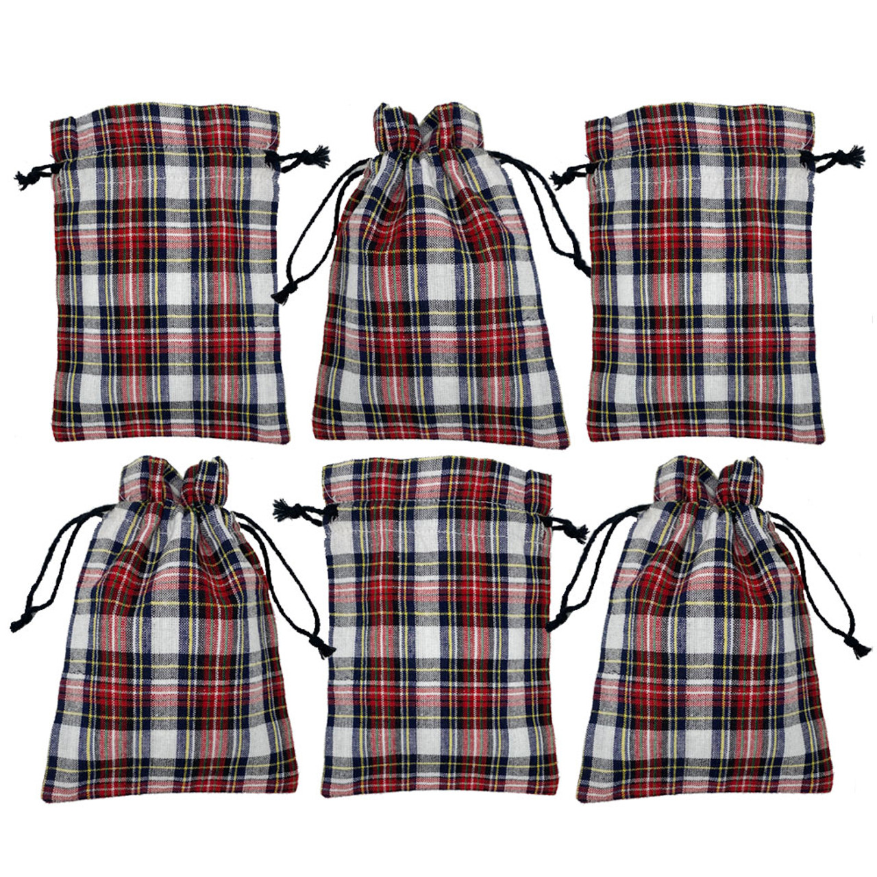 Highland Red Tartan Plaid Small Gift Bags; 6" x 4.5" - Set of 6