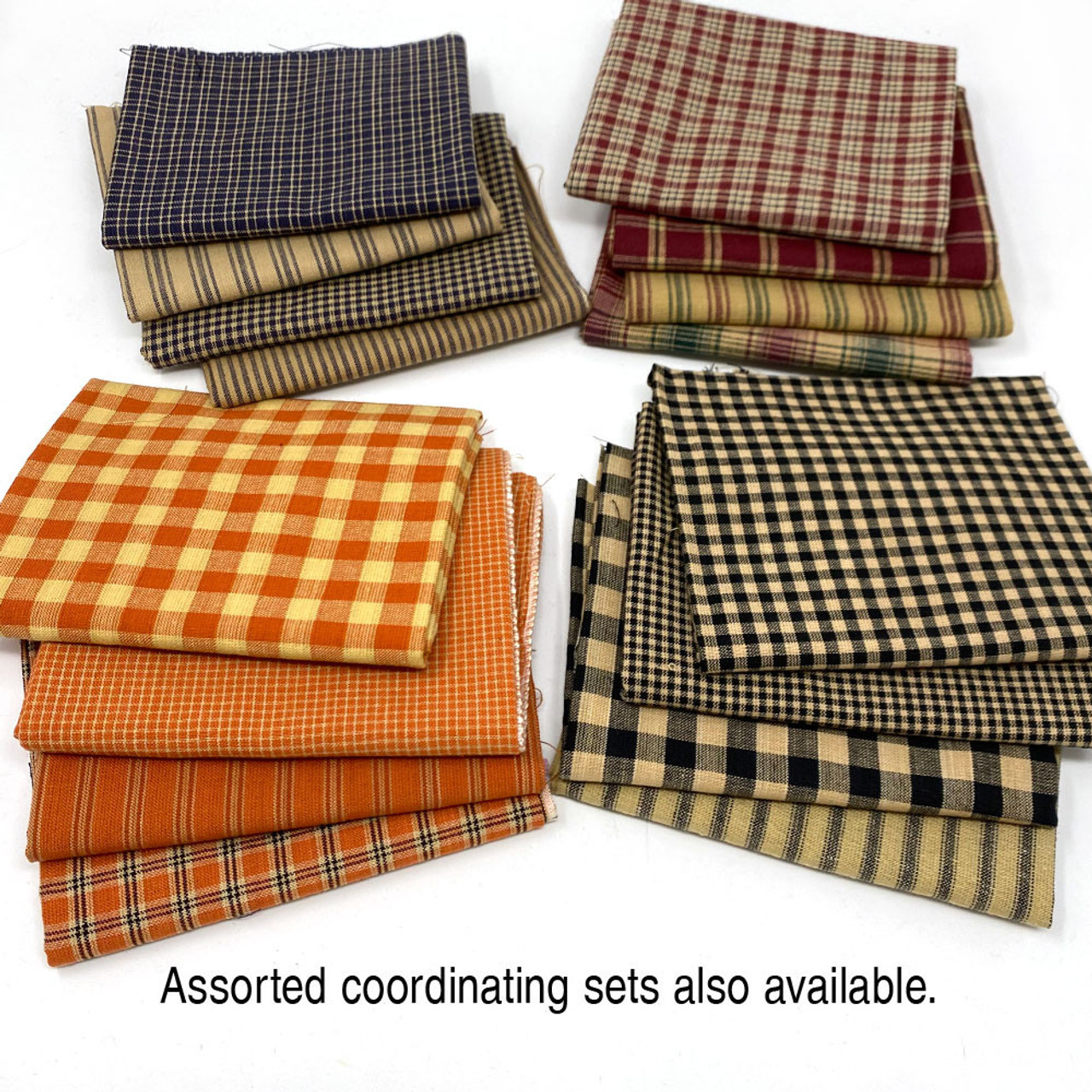 Primitive Black Assorted Plaid Gingham Cotton Fabric Bundle - Set of 4 Fat Quarters
