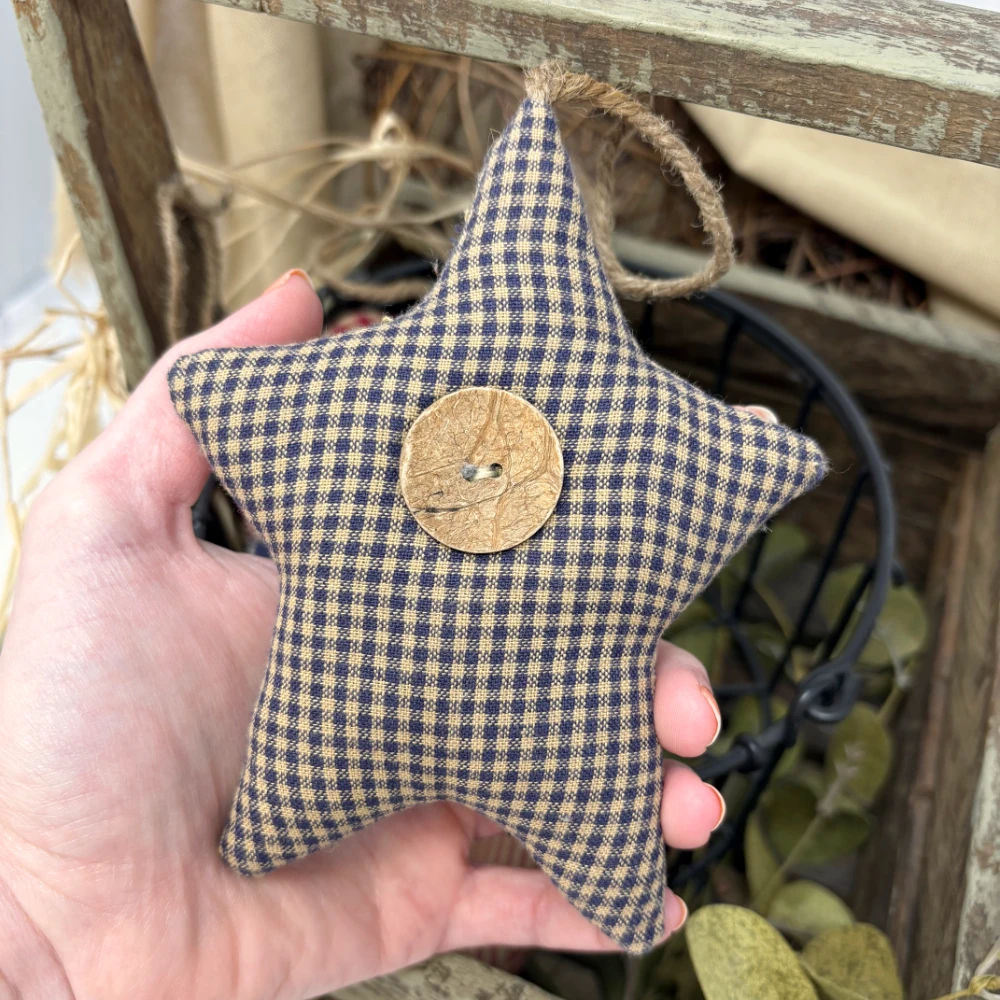 Americana Heart Star Homespun Fabric Christmas Ornaments Valentine Decor - Set of 5 - by Marilee Home