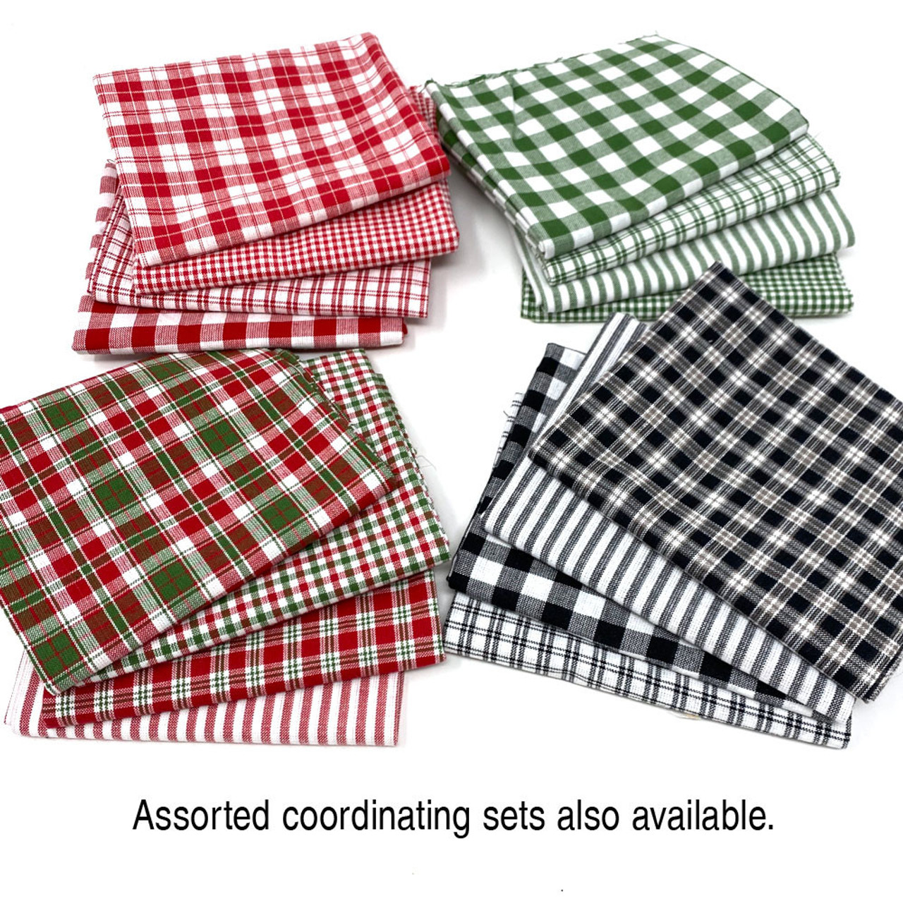 Merry & Bright Red Green Christmas Assorted Plaid Gingham Cotton Fabric Bundle - Set of 4 Fat Quarters
