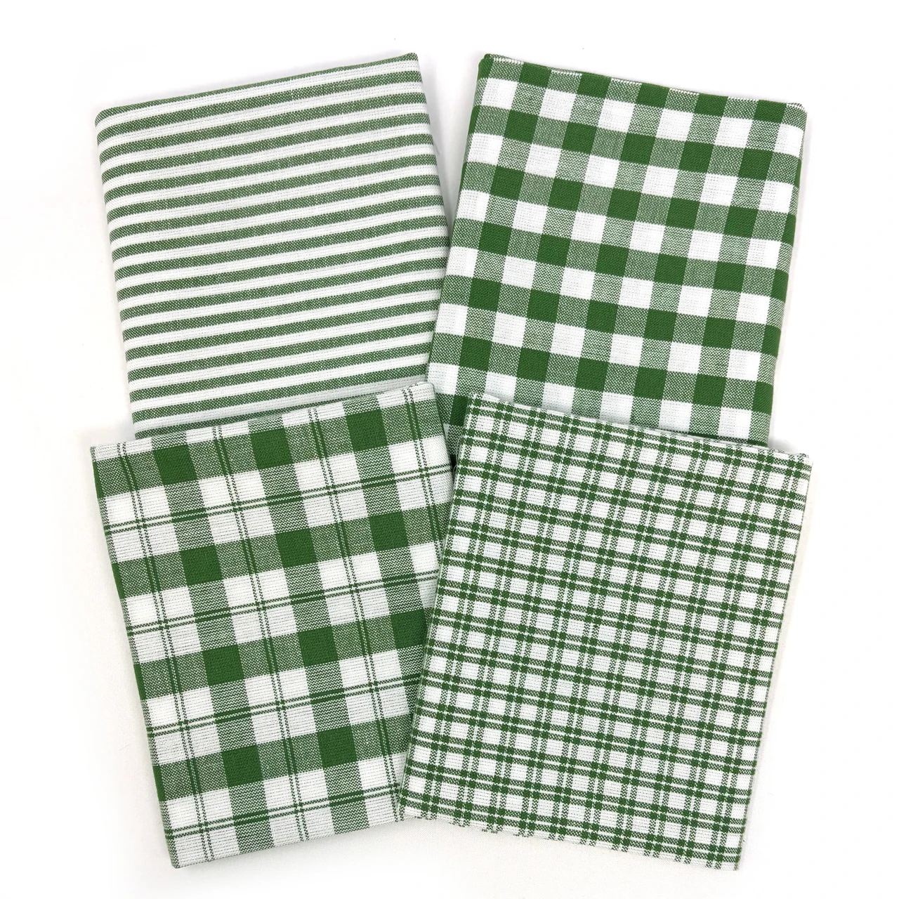 Perfect Green Assorted Plaid Gingham Cotton Fabric Bundle - Set of 4 Fat Quarters