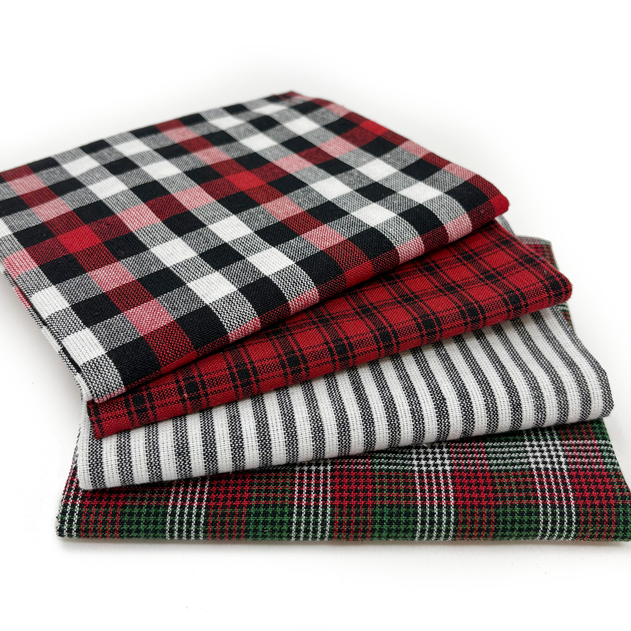 Lodge Red & Black Assorted Plaid Gingham Cotton Fabric Bundle - Set of 4 Fat Quarters
