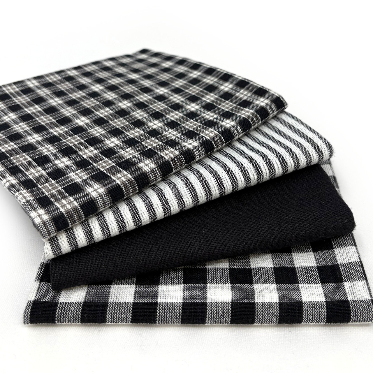 Black & White Assorted Plaid Gingham Cotton Fabric Bundle - Set of 4 Fat Quarters Black & White Assorted Plaid Gingham Cotton Fabric Bundle - Set of 4 Fat Quarters