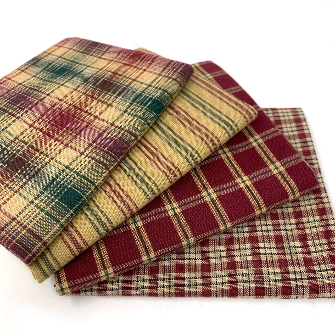 Christmas Red & Green Assorted Plaid Gingham Cotton Fabric Bundle - Set of 4 Fat Quarters