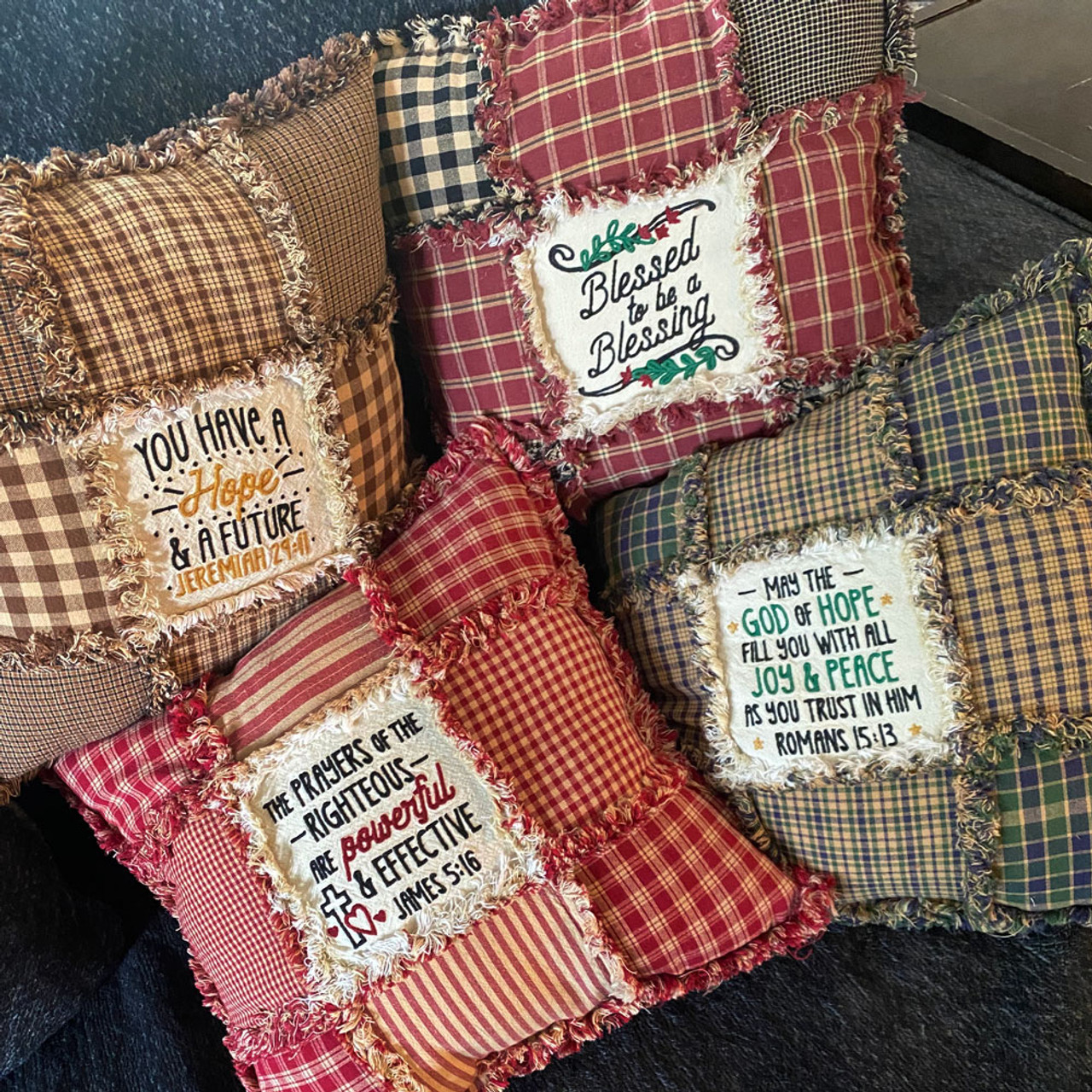 Set of 4 Embroidered Encouragement Designs on Ecru Off-White Fabric