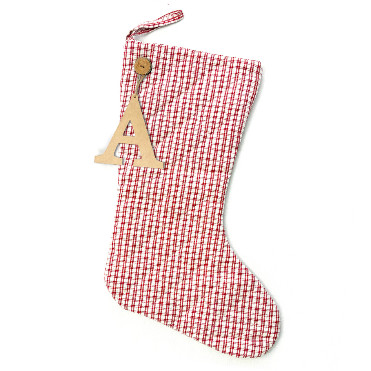 Perfect Red 3 Quilted Stocking with Personalized Charm by Marilee Home