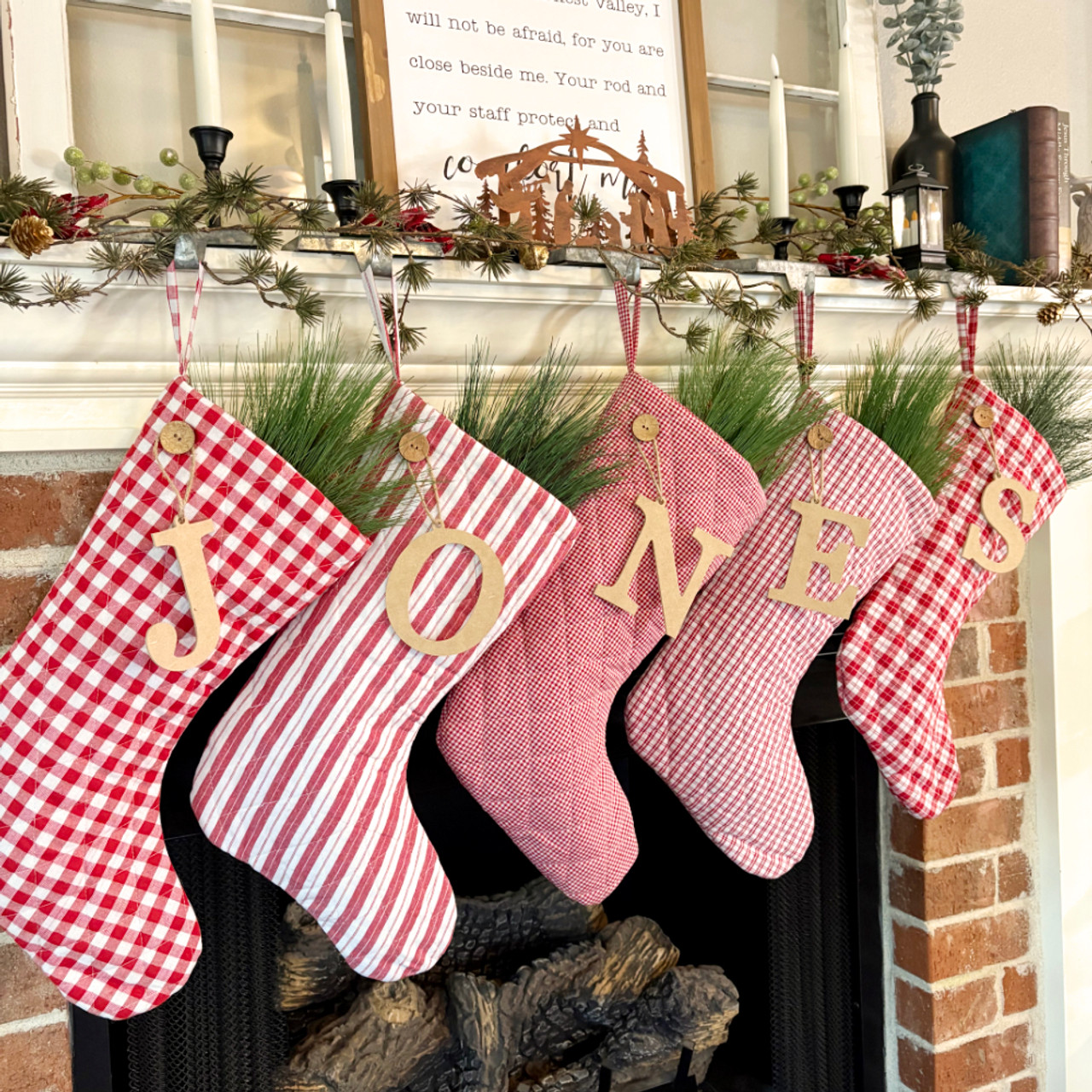 Perfect Red 5 Quilted Stocking with Personalized Charm by Marilee Home