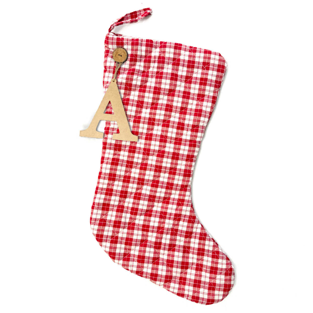 Perfect Red 6 Quilted Stocking with Personalized Charm by Marilee Home