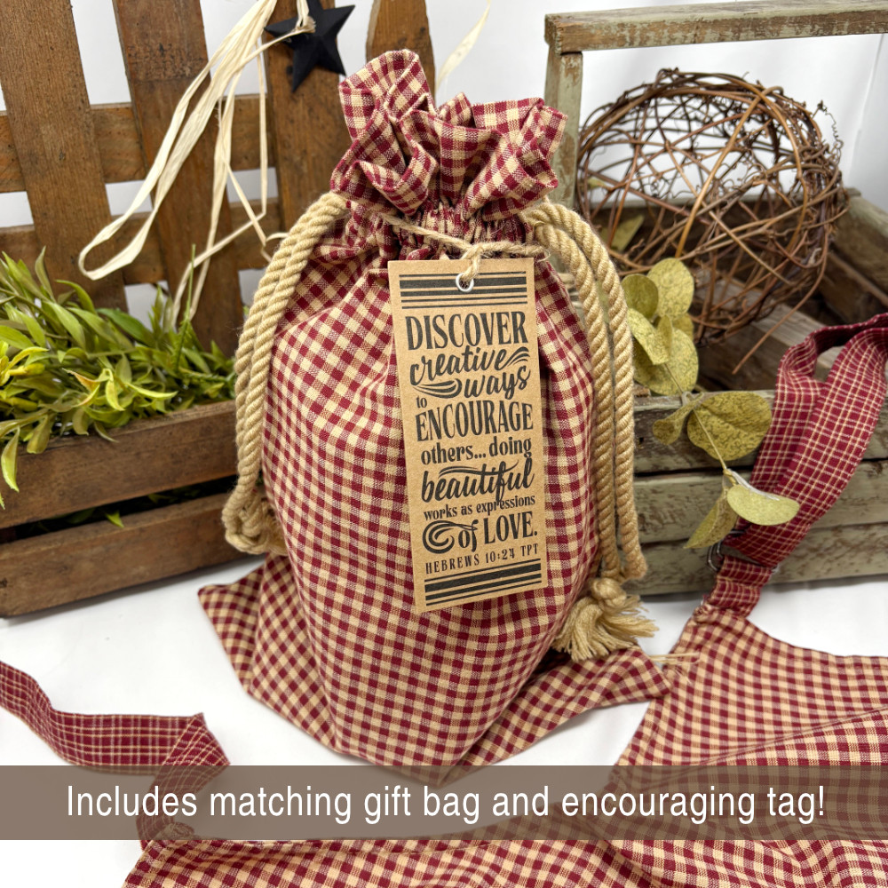 Primitive Red Plaid Hostess Apron with Gift Bag