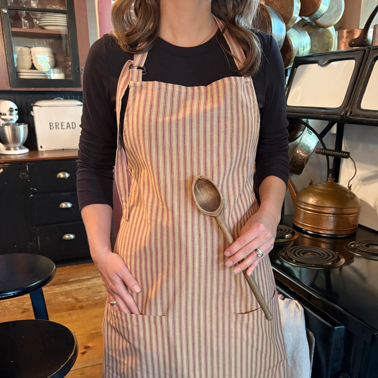 Primitive Red Ticking Stripe Hostess Apron with Gift Bag