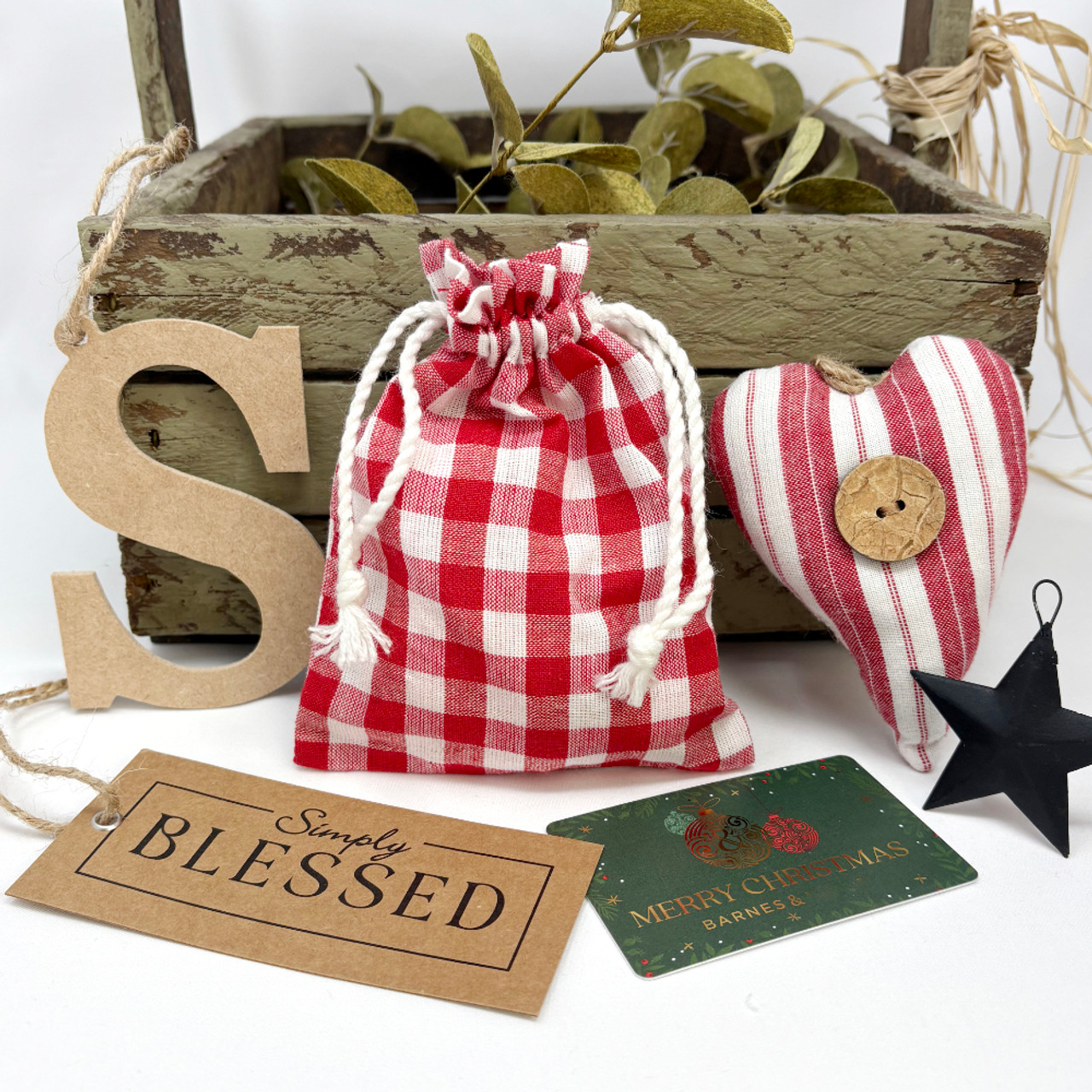 Perfect Red Plaid Homespun Fabric Small Gift Bag; 6" x 4.5" - Set of 6
