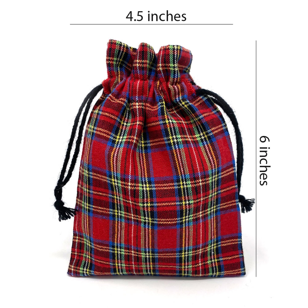 McCuan Green and Scotty Red Tartan Plaid Homespun Fabric Small Gift Bag; 6" x 4.5" - Set of 6