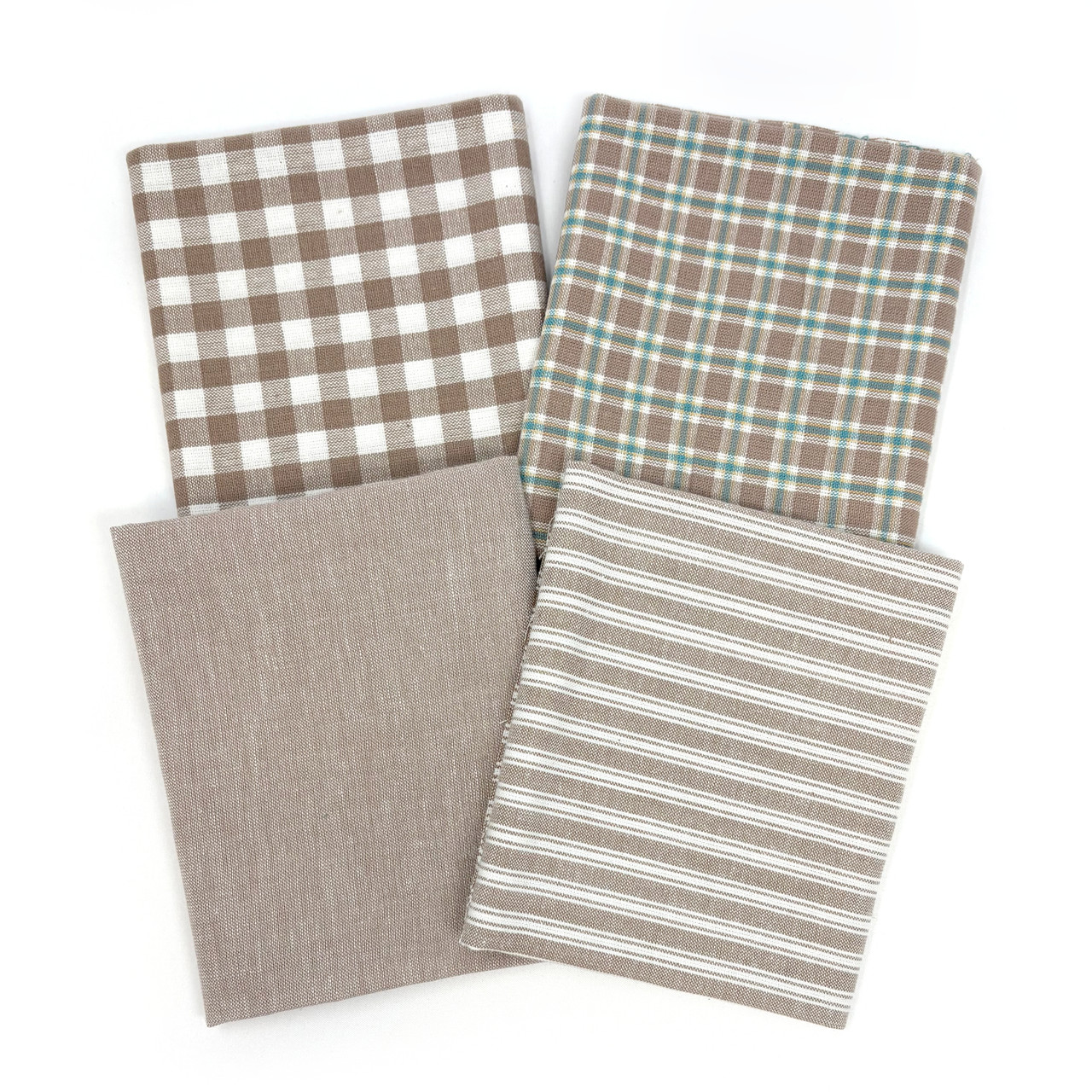 Oatmeal Assorted Plaid Gingham Cotton Fabric Bundle - Set of 4 Fat Quarters