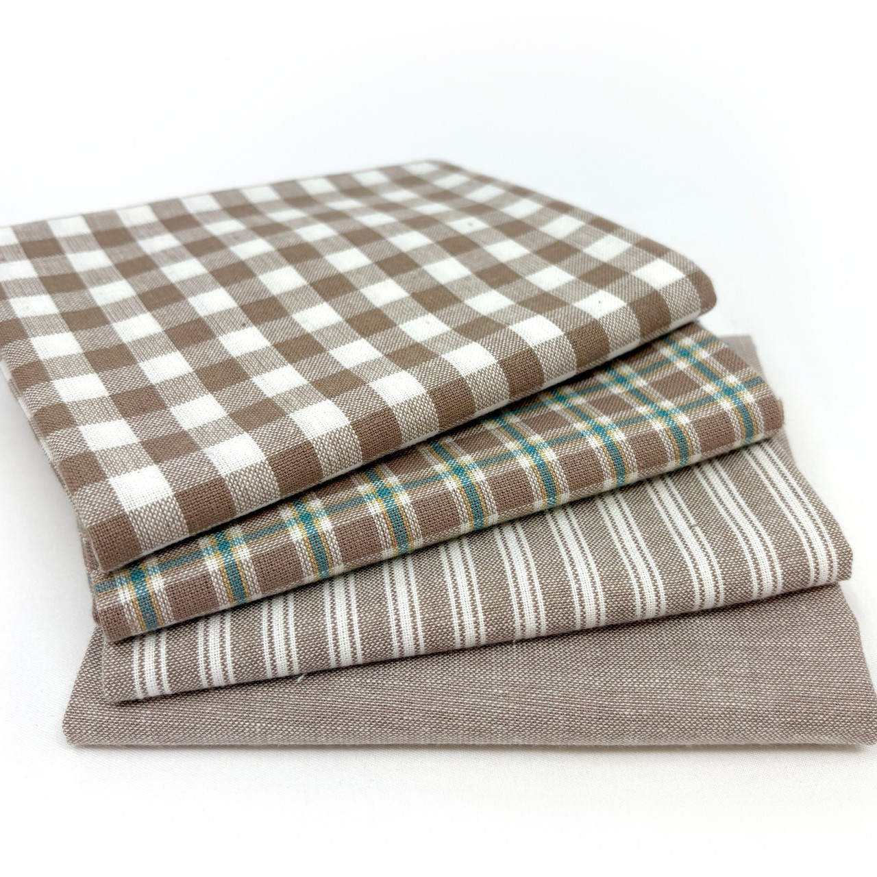 Oatmeal Assorted Plaid Gingham Cotton Fabric Bundle - Set of 4 Fat Quarters