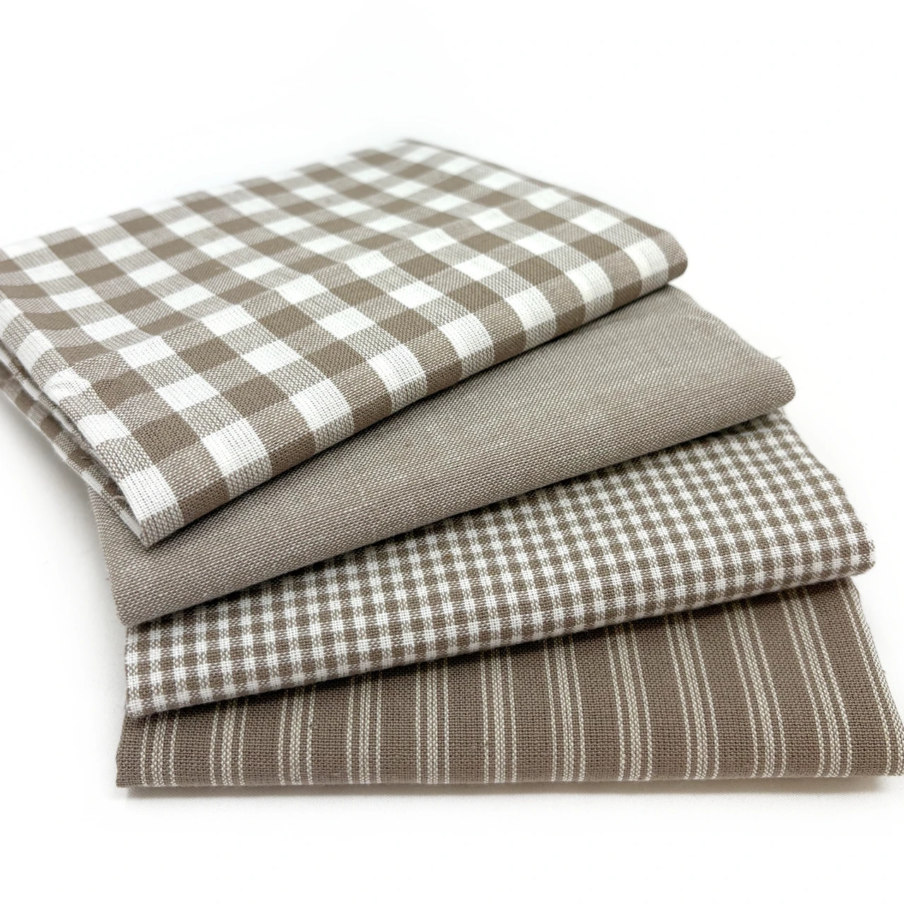 Oatmeal Assorted Plaid Gingham Cotton Fabric Bundle - Set of 4 Fat Quarters