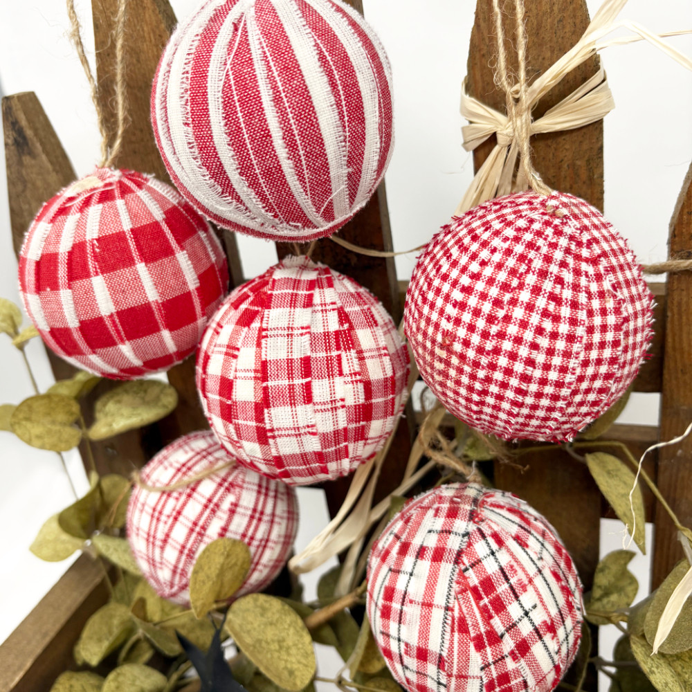 Perfect Red Plaid Homespun 2.5 inch Christmas Ball Ornaments - Set of 6 - by Marilee Home