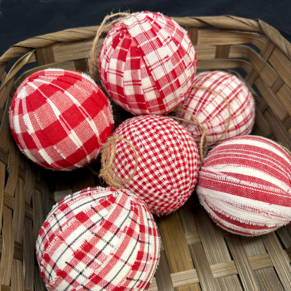 Perfect Red Plaid Homespun 2.5 inch Christmas Ball Ornaments - Set of 6 - by Marilee Home