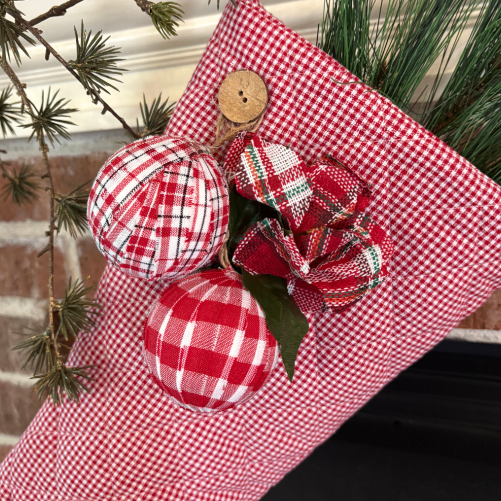 Perfect Red Plaid Homespun 2.5 inch Christmas Ball Ornaments - Set of 6 - by Marilee Home