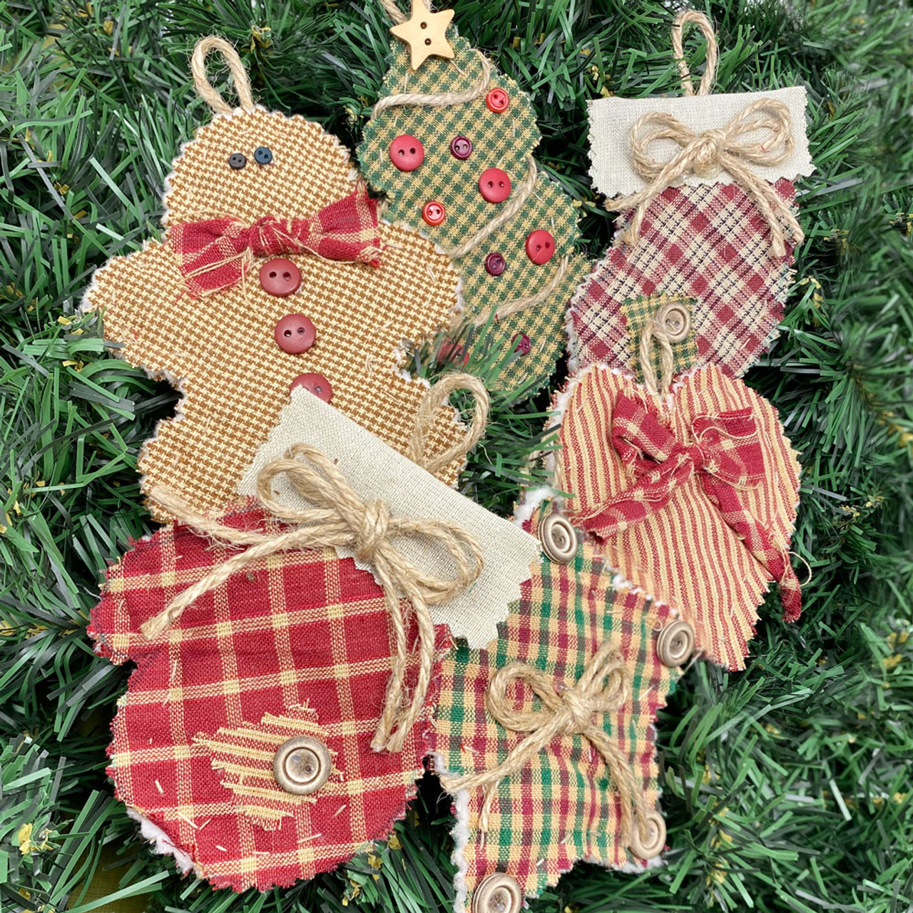 Homespun Fabric Rustic Heart Christmas Ornaments - Set of 5 - by Marilee  Home - Jubilee Fabric