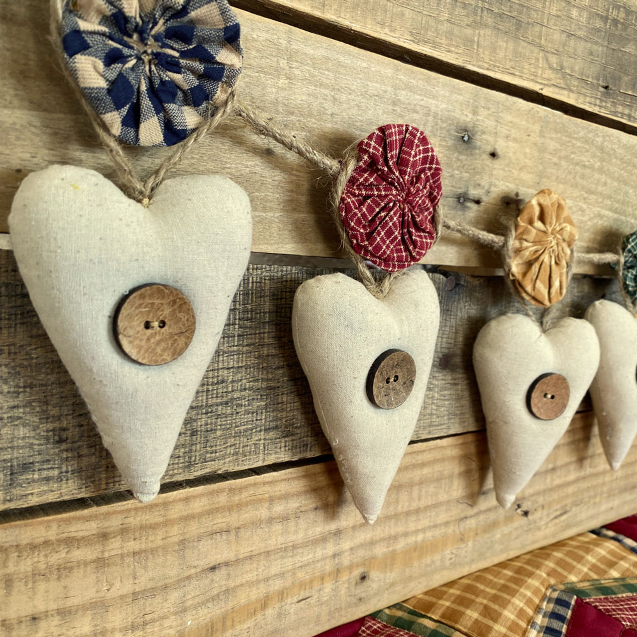 Natural White Fabric Rustic Heart Christmas Ornaments - Set of 5 -  by Marilee Home