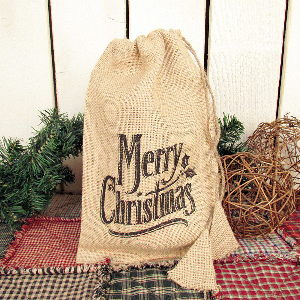 Christmas Burlap Drawstring Bags Set of 3 Designs Jubilee Fabric
