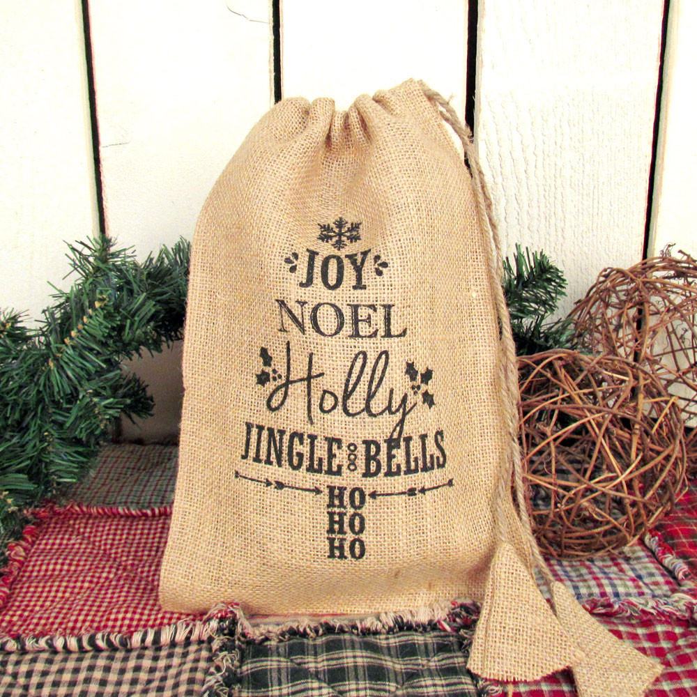 Christmas Burlap Drawstring Bags Set of 3 Designs Jubilee Fabric