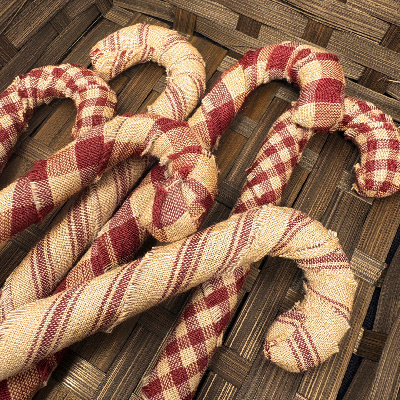 Primitive Red Homespun Fabric Candy Cane Ornaments - Set of 6 -  by Marilee Home Primitive Red Homespun Fabric Candy Cane Ornaments - Set of 6 -  by Marilee Home