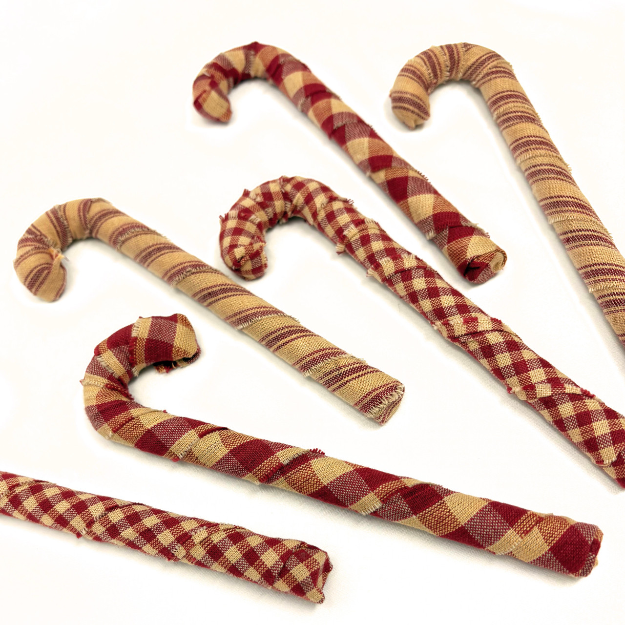 Primitive Red Homespun Fabric Candy Cane Ornaments - Set of 6 -  by Marilee Home Primitive Red Homespun Fabric Candy Cane Ornaments - Set of 6 -  by Marilee Home