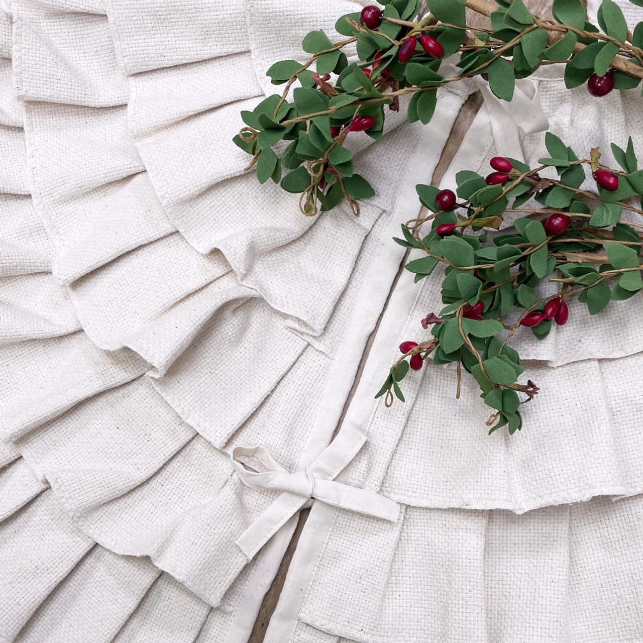 48" Ruffled Shabby Natural White Cotton Christmas Tree Skirt by Marilee Home