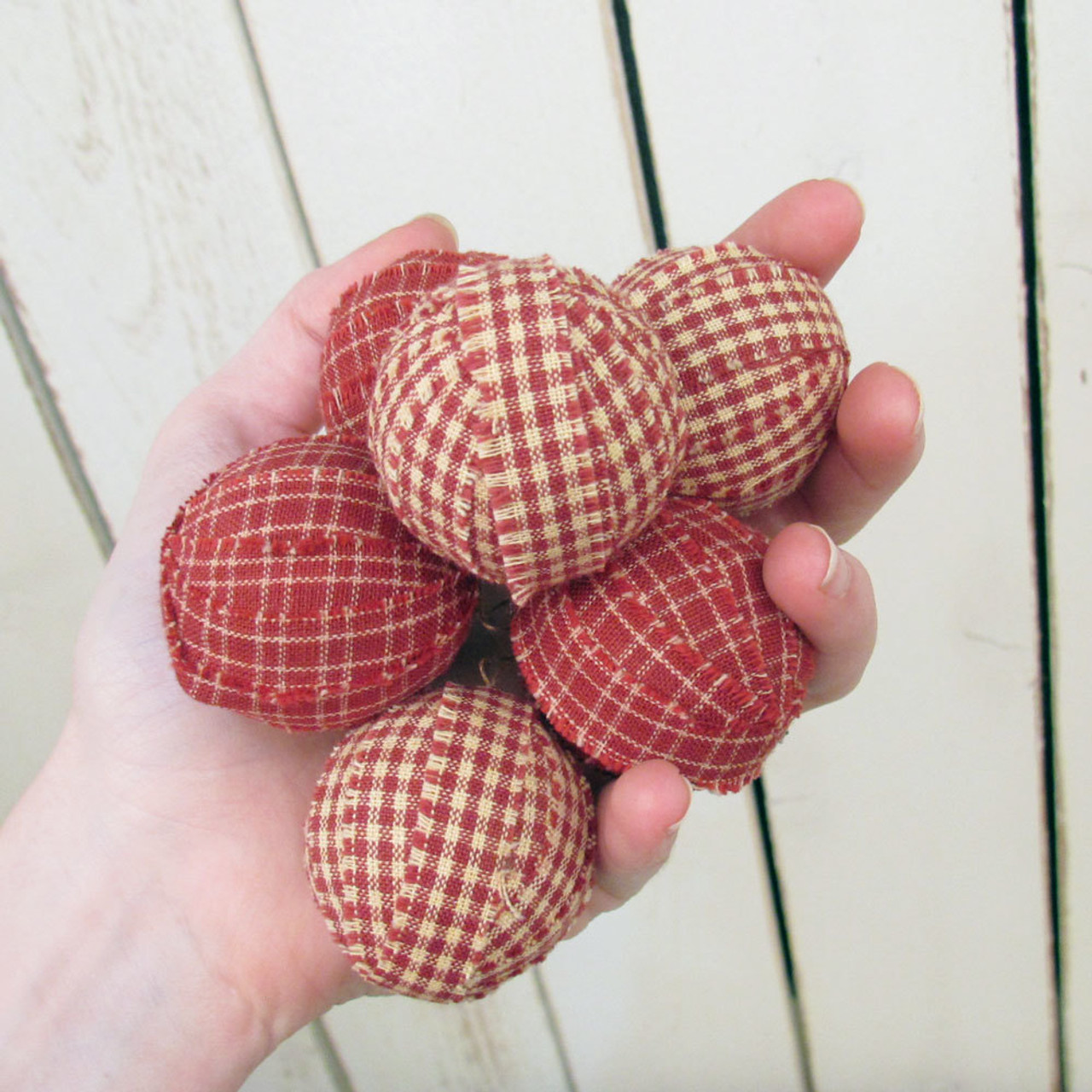 Primitive Red Plaid Homespun Christmas Ball Ornaments Set of 12 by Marilee Home